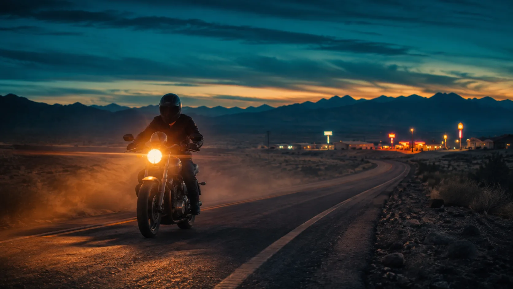 Cinematic desert highway scene
