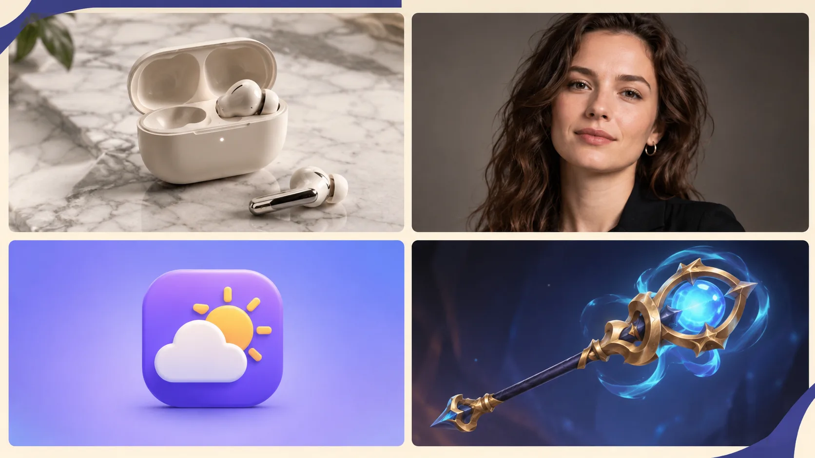 Template grid: product, headshot, icon, game prop